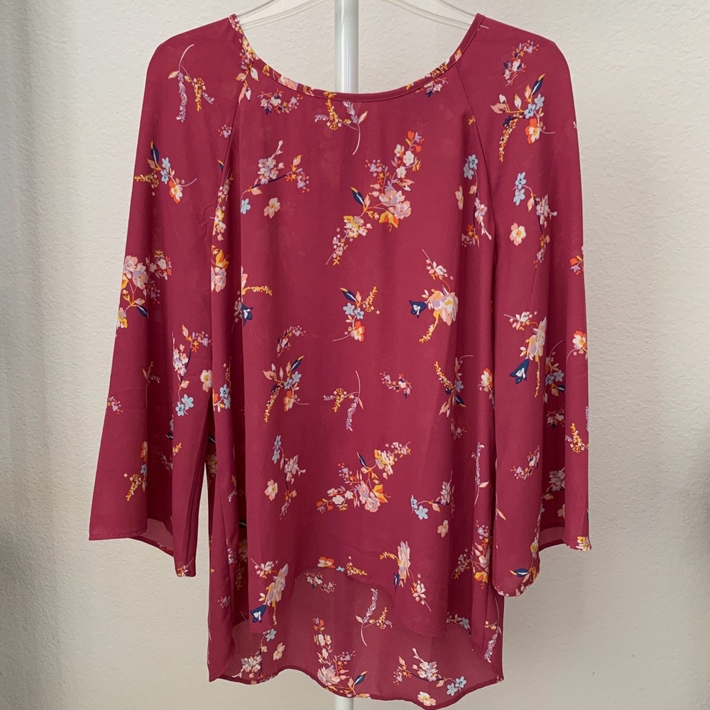MIX By 41 Hawthorn Top Women's Long Sleeve Hi-Low Blouse Floral Pink Size M